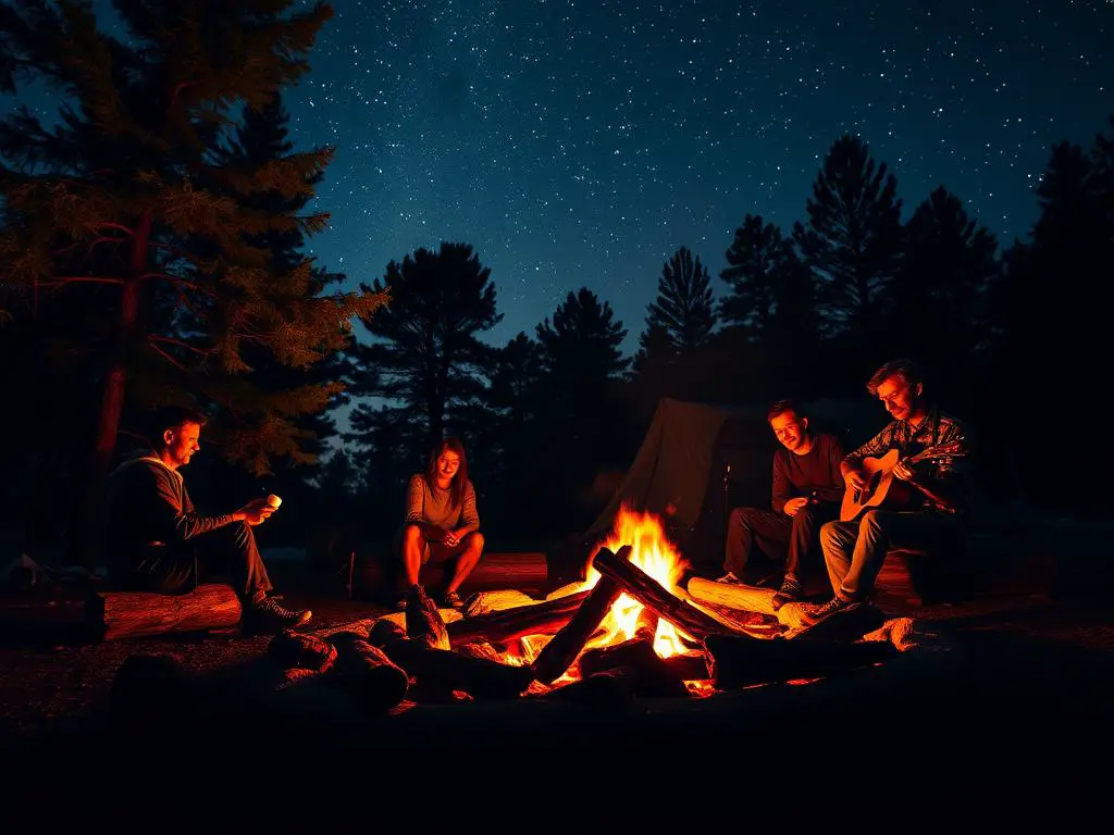 Campfire activities under the stars