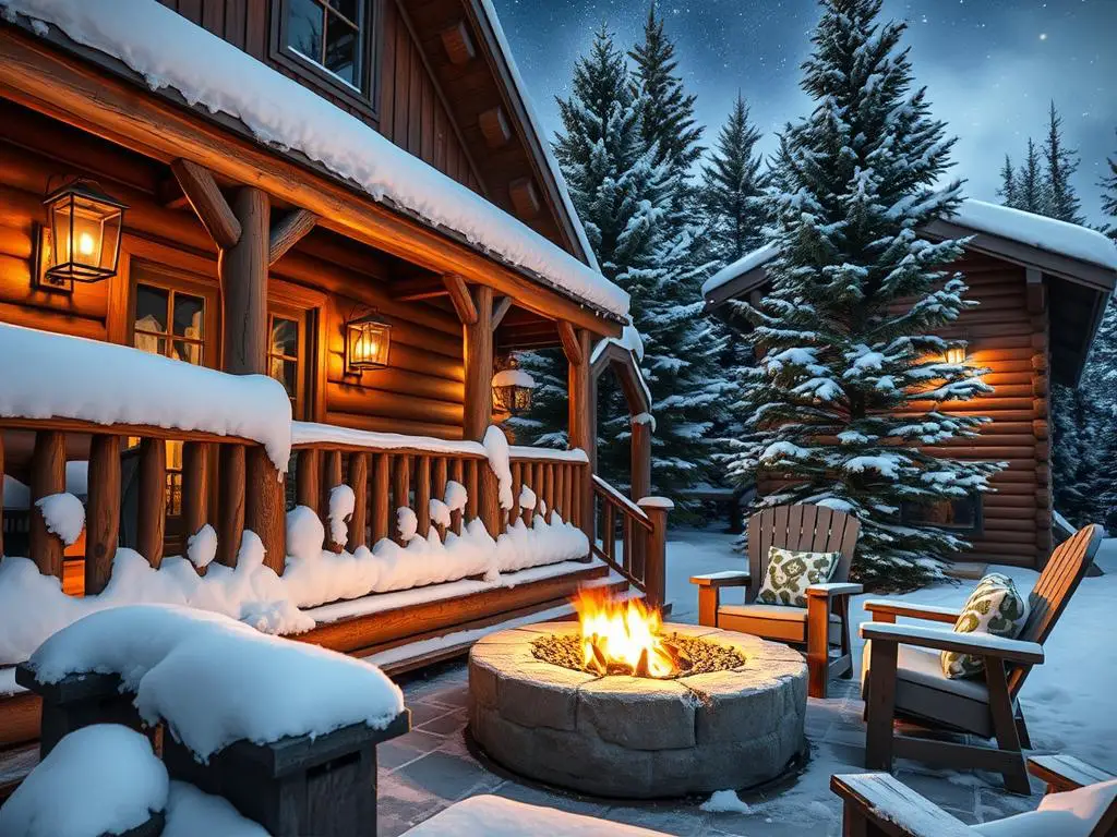 Outdoor spaces for winter cabin trips